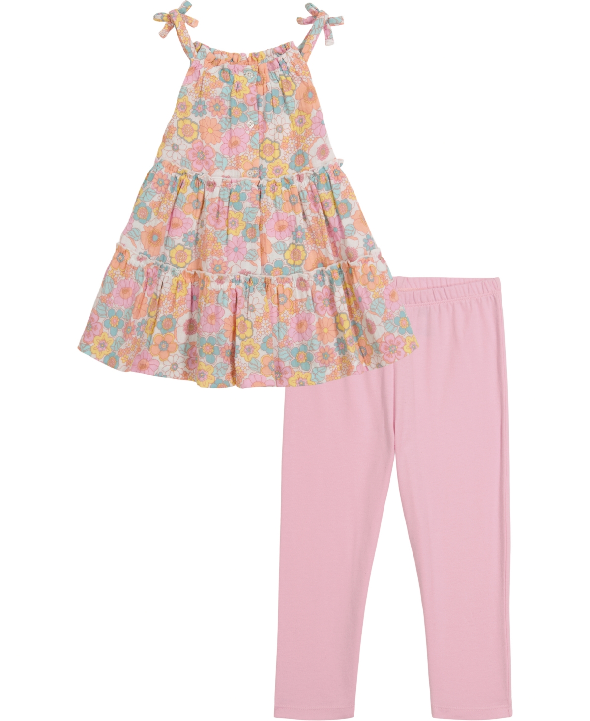 Shop Kids Headquarters Little Girls Floral Halter Tunic Top And Capri Leggings, 2 Piece Set In Pink
