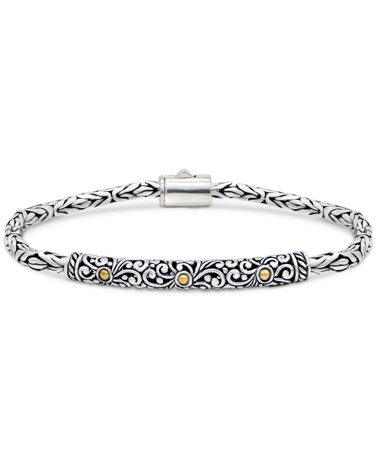 Bali Filigree with Borobudur Chain Bracelet in Sterling Silver and 18K Gold - Silver