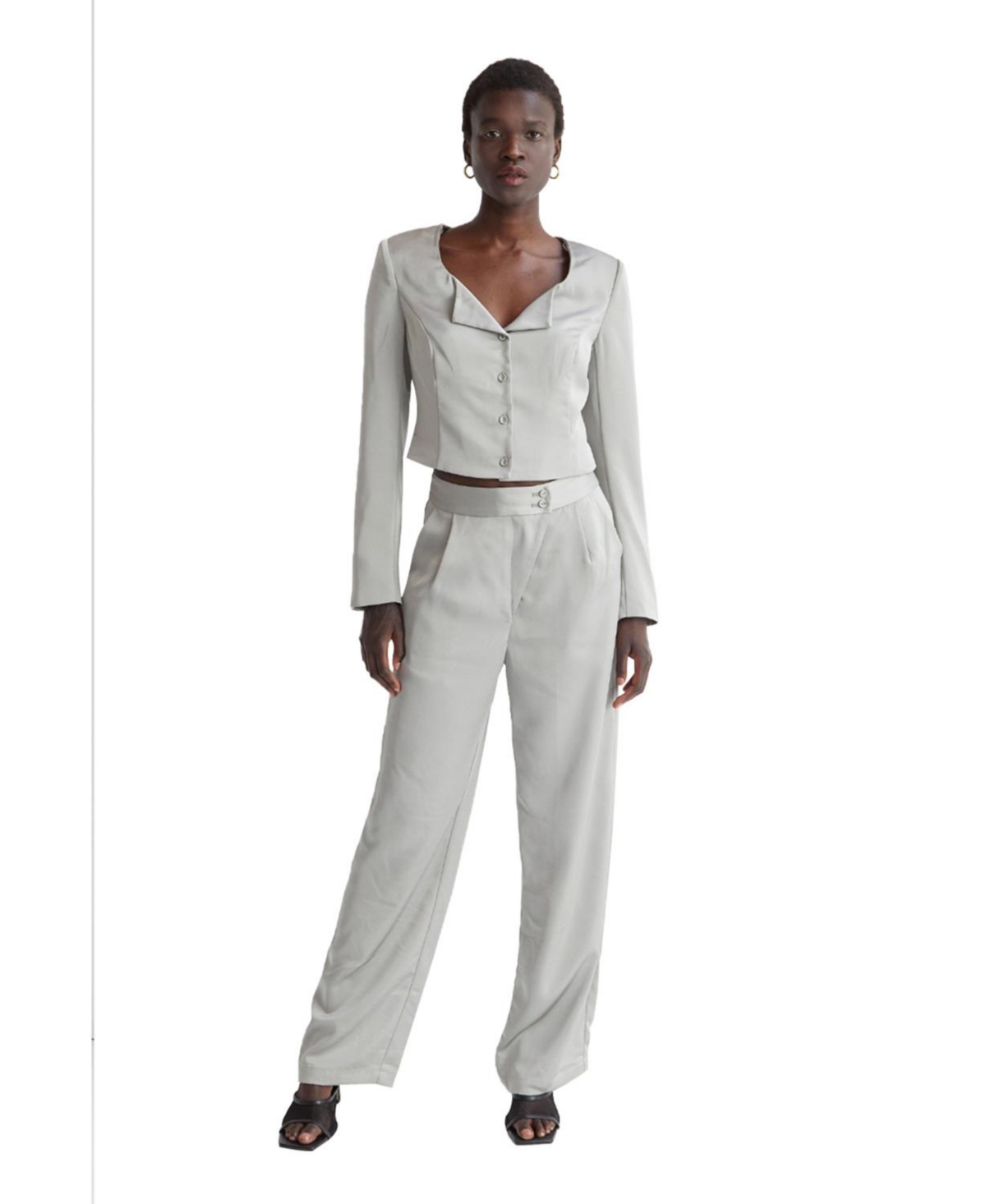 Women's Lexie Satin Twill Pants Two Piece Set - Silver