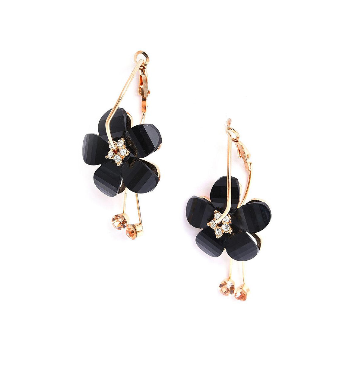 Women's Black Flower Drop Earrings - Black