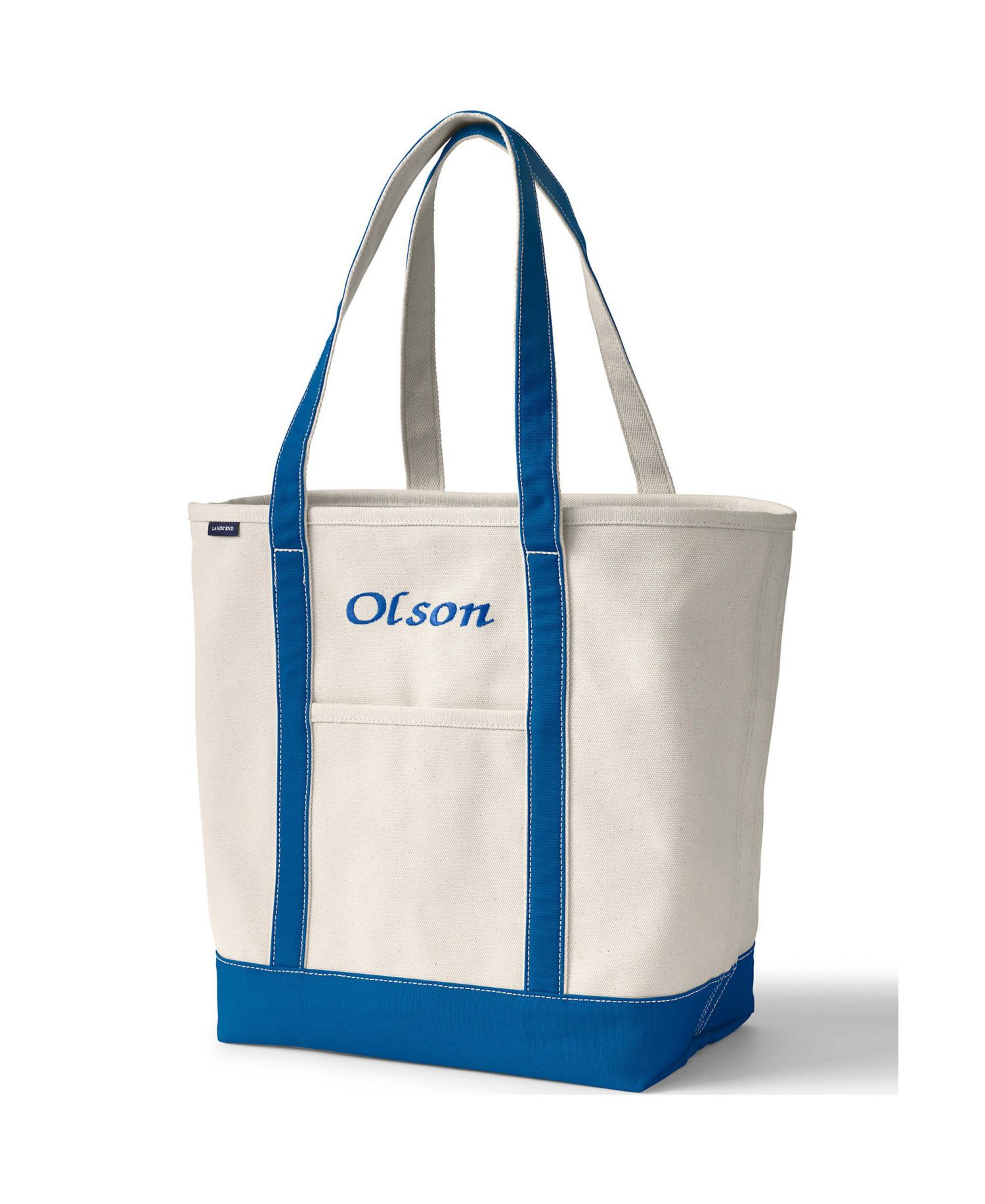 Large Print 5 Pocket Open Top Long Handle Canvas Tote Bag