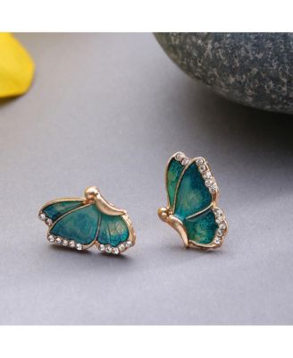 Women's Green  Embellished Butterfly Stud Earrings