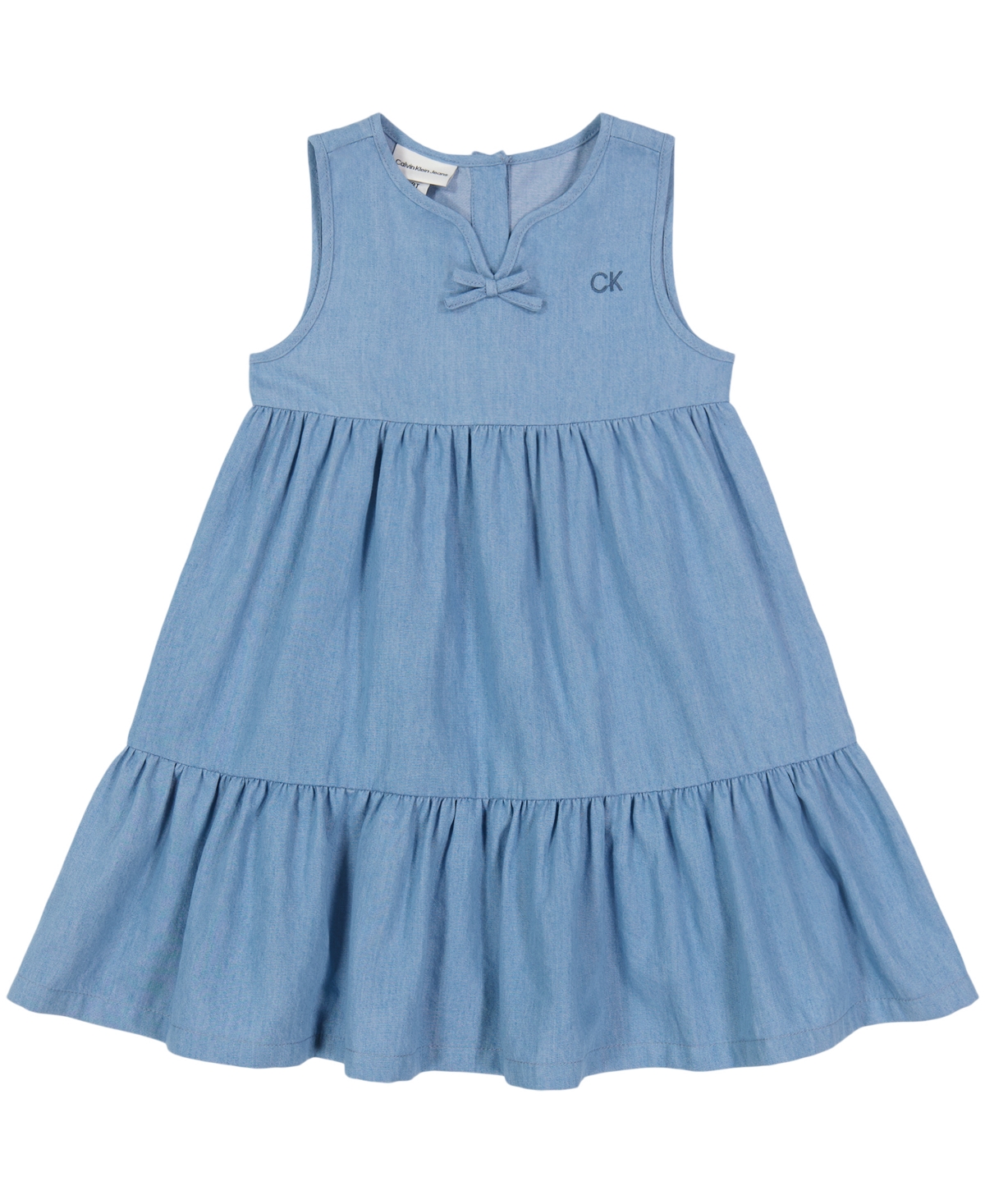 Shop Calvin Klein Toddler Girls Sleeveless Chambray Ruffle Hem Dress In Blue