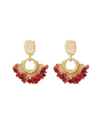 Women's Red  Cluster Stone Drop Earrings