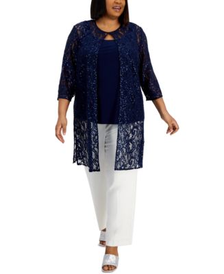 Alex Evenings Plus Size Long Sequin Lace Jacket Tank Top Set