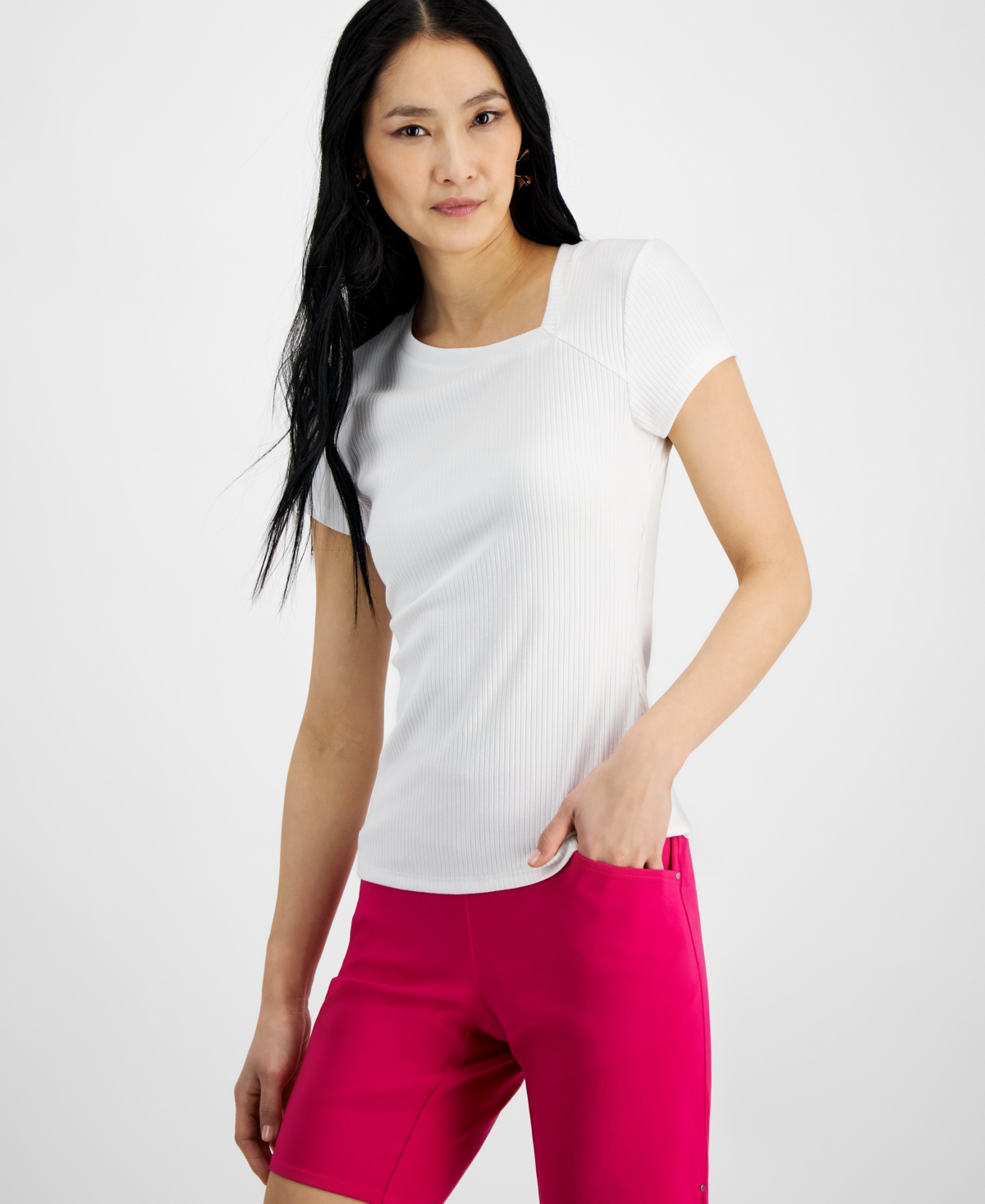 Shop Inc International Concepts Women's Asymmetrical T-shirt, Created For Macy's In Pink Dragonfruit