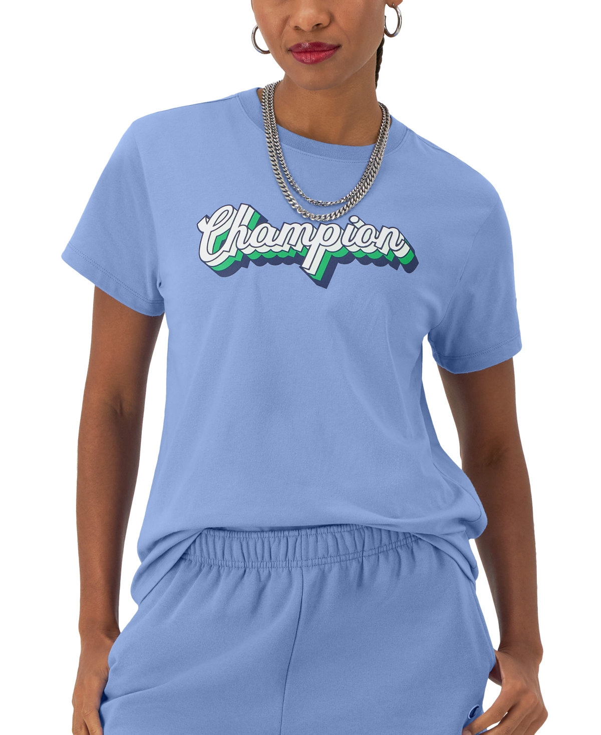 Shop Champion Women's Classic Logo Crewneck T-shirt In Plaster Blue