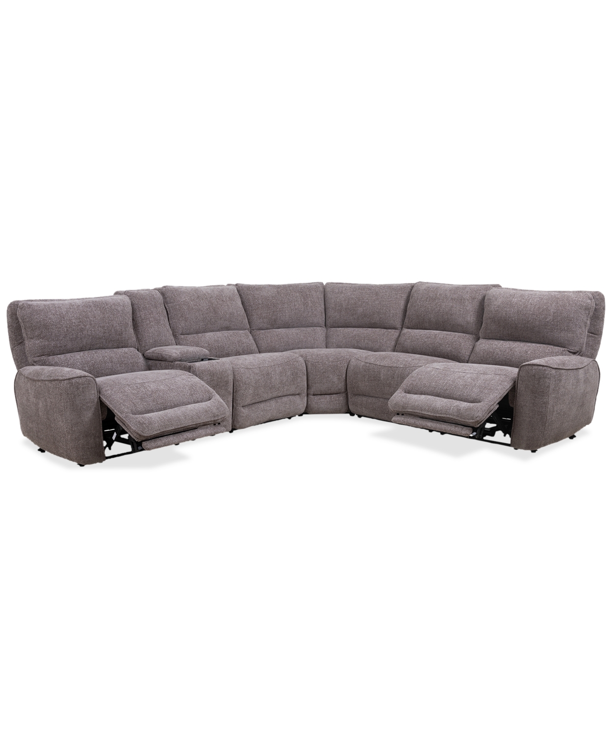 Macy's Deklyn 129" 6-pc. Zero Gravity Fabric Sectional With 2 Power Recliners & 1 Console, Created For Macy In Brown