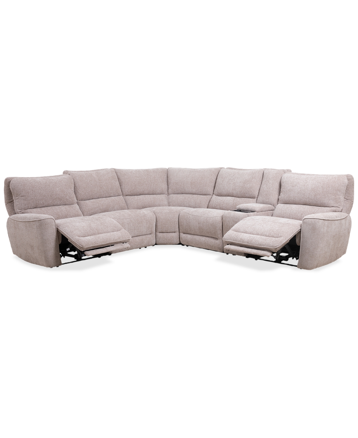 Shop Macy's Deklyn 129" 6-pc. Zero Gravity Fabric Sectional With 2 Power Recliners & 1 Console, Created For Macy In Cobblestone
