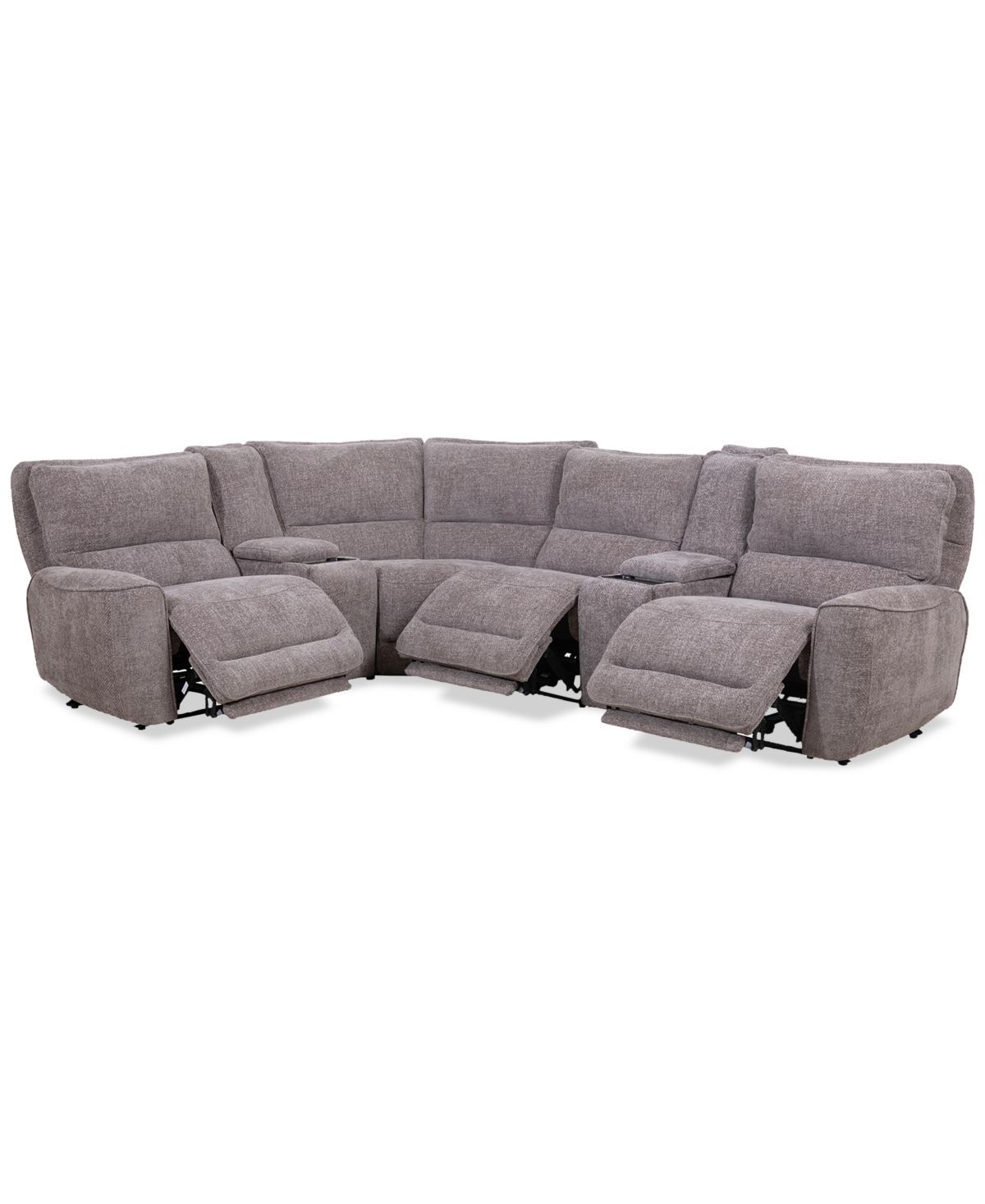 Macy's Deklyn 129" 6-pc. Zero Gravity Fabric Sectional With 3 Power Recliners & 2 Consoles, Created For Mac In Brown