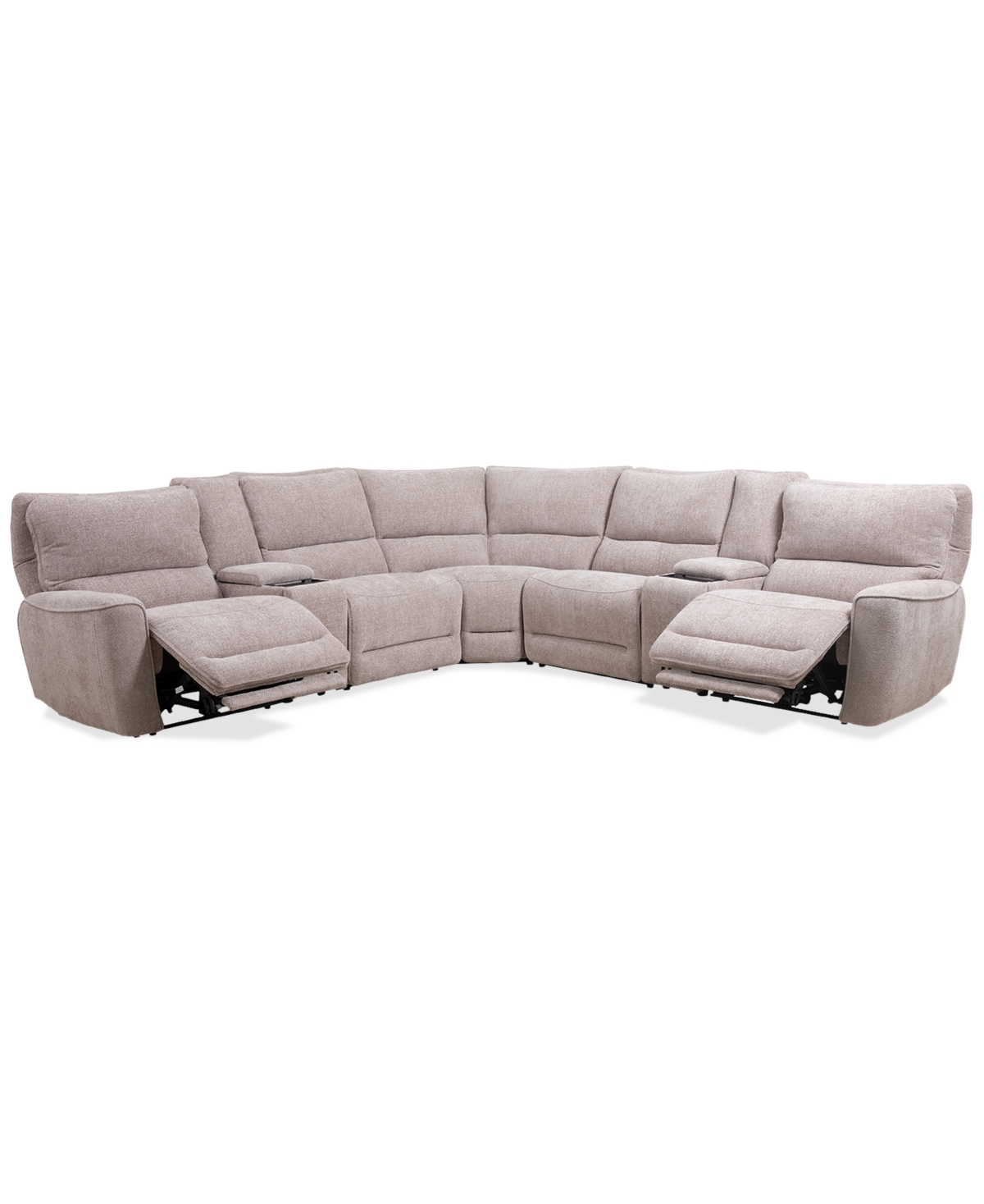 Macy's Deklyn 129" 7-pc. Zero Gravity Fabric Sectional With 2 Power Recliners & 2 Consoles, Created For Mac In Cobblestone