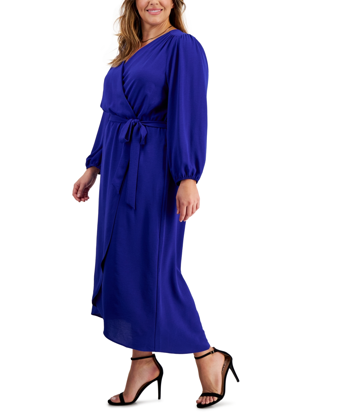 Connected Plus Size Tie-front Wrap Maxi Dress In Pine Green