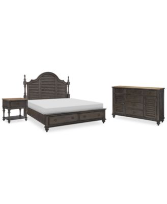 Mandeville 3pc Bedroom Set (Louvered Queen Storage Bed + Louvered Dresser + 1-Drawer Nightstand)