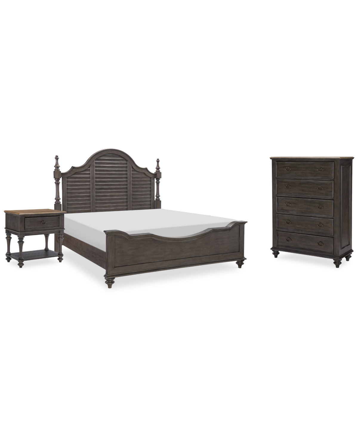 Macy's Mandeville 3pc Bedroom Set (upholstered California King Storage Bed + Drawer Chest + 2-drawer Nights In Brown