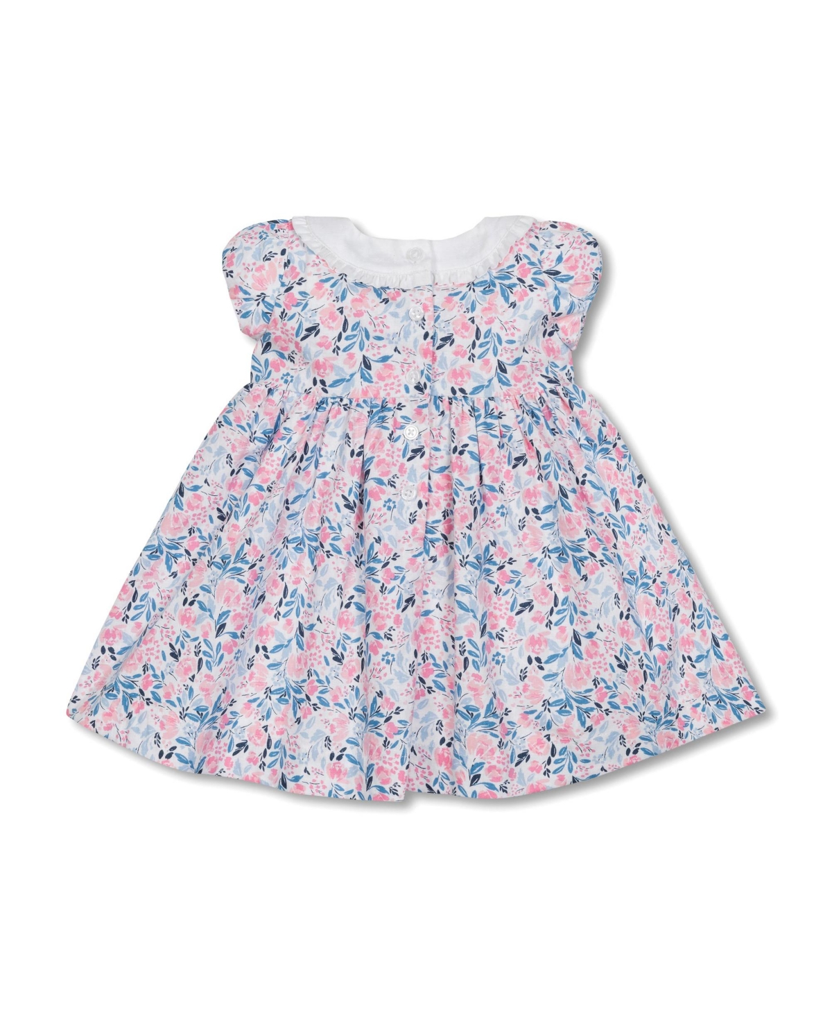 Hope & Henry Layette Baby Girl Short Sleeve Linen Dress with Ruffle Collar, Infant