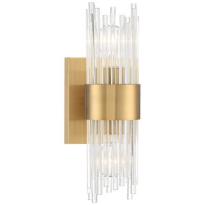 Gillery Modern Wall Light Sconce Warm Brass Hardwire 5" 2-Light Fixture Clear Glass Rods for Bedroom Bathroom Vanity Reading Living Room Home