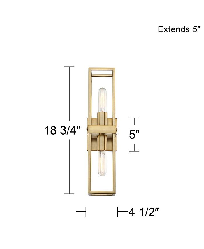 Fabrian Modern Wall Sconce Lighting Warm Brass Hardwired 18 3/4 High 2-Light Fixture Rectangular Open Frame for Bedroom Bathroom Bedside Living Room Home Hallway Dining Kitchen - Possini Euro Design - Gold