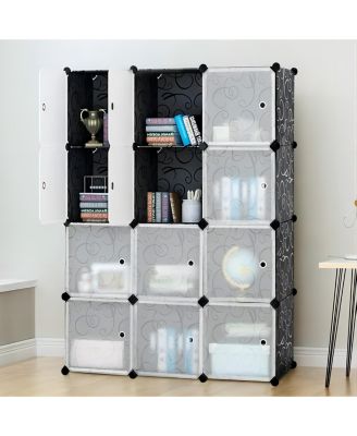 12-Cube Storage Organizer Portable Wardrobe Closet Shoe Rack with Doors ...