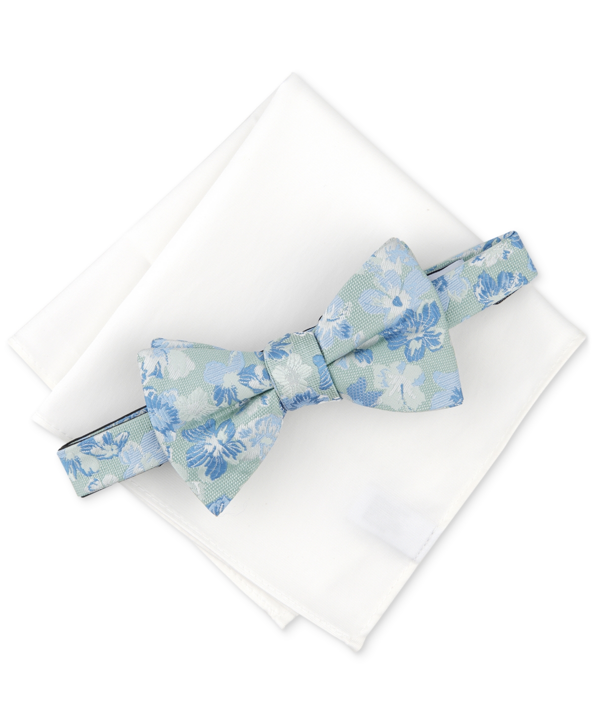 Men's Rhodes Floral Bow Tie & Solid Pocket Square Set, Created for Macy's - Mint