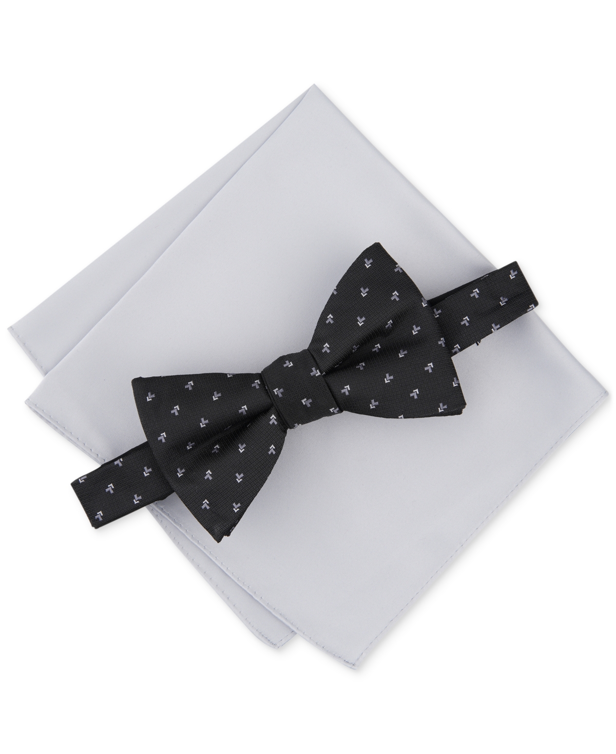 Shop Alfani Men's Galway Mini-chevron Bow Tie & Solid Pocket Square Set, Created For Macy's In Black