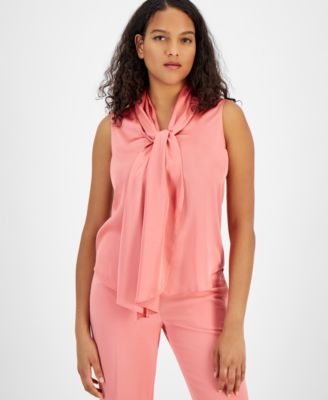 Bar III - Women's Tie-Neck Sleeveless Satin Blouse