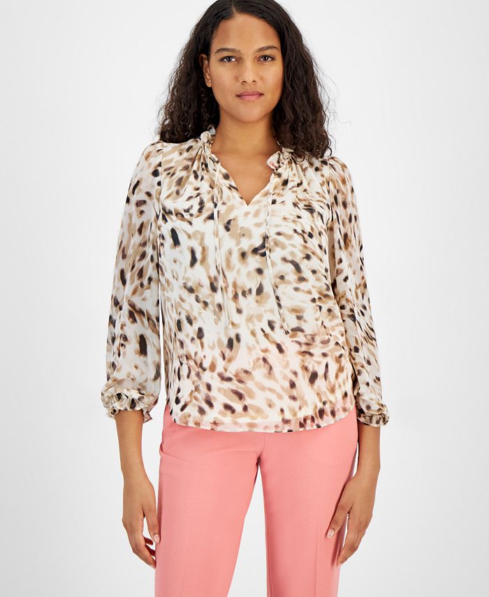 Bar III Women s Abstract Print Tie Neck Blouse Created for Macy s