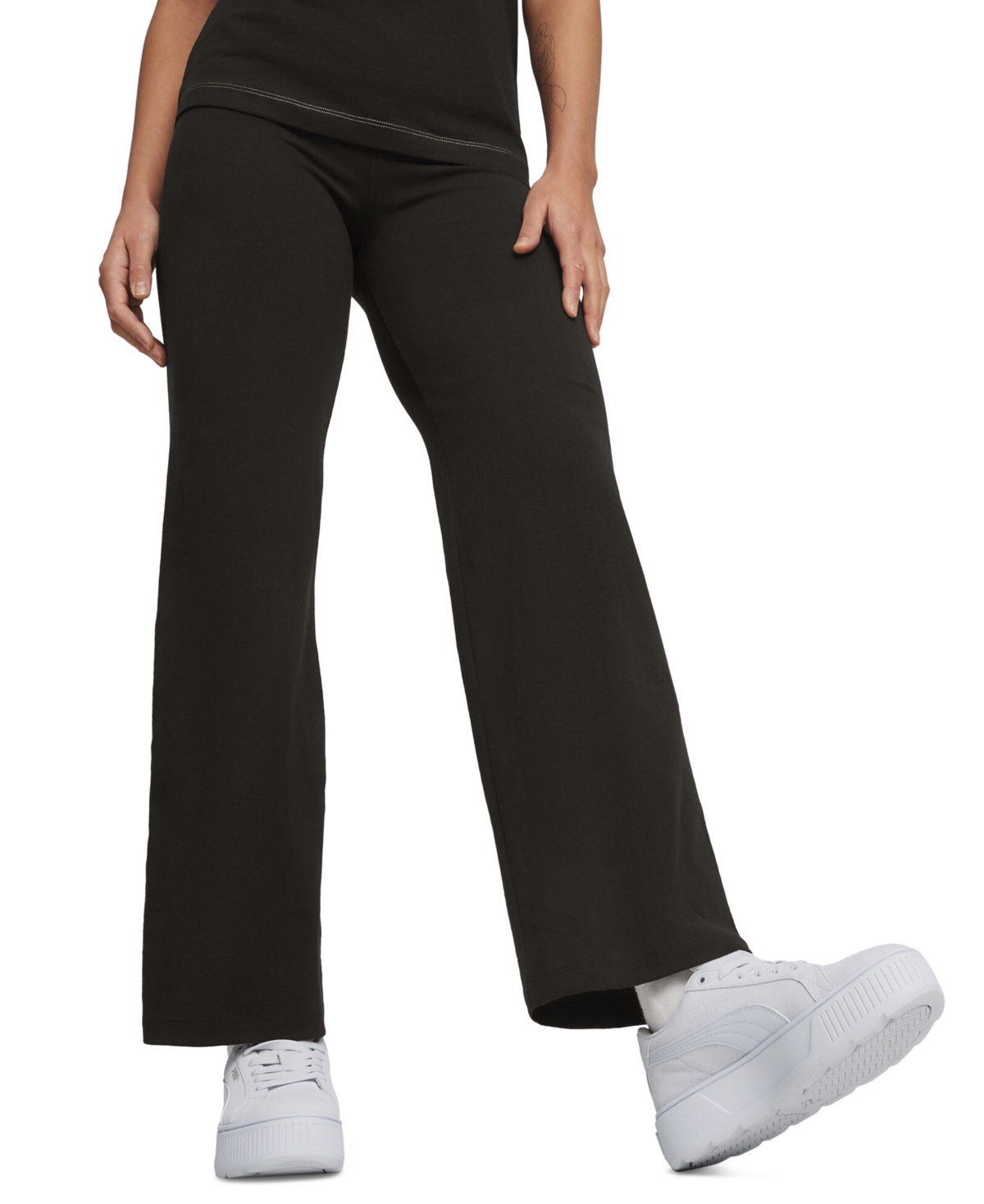 Shop Puma Women's Essentials Straight Leg Full-length Pants In  Black