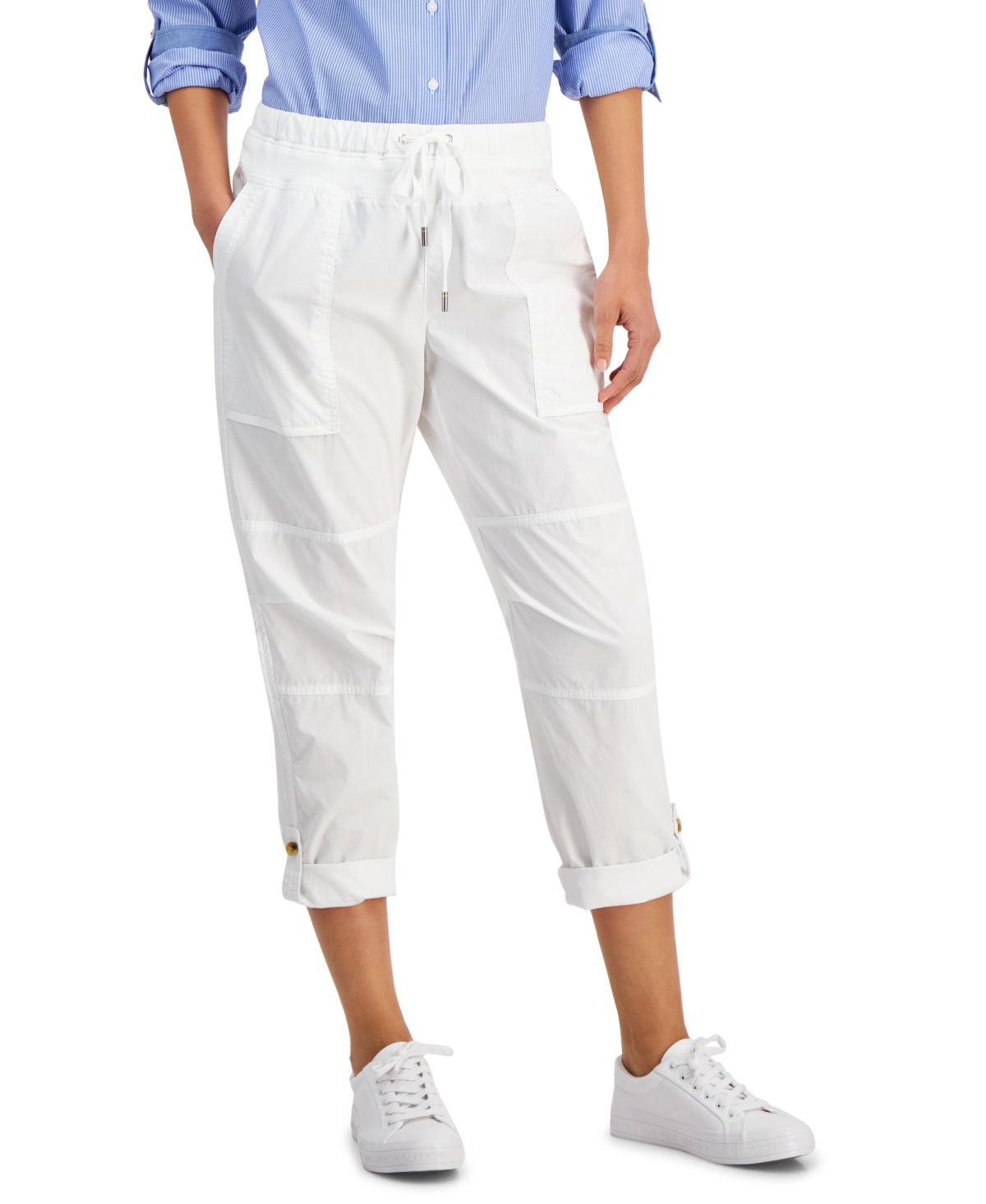 Women's Cotton Roll-Tab Utility Pants - White