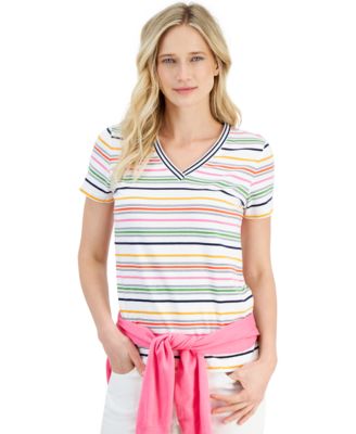 Nautica Jeans - Women's Getaway Striped Short-Sleeve V-Neck Top