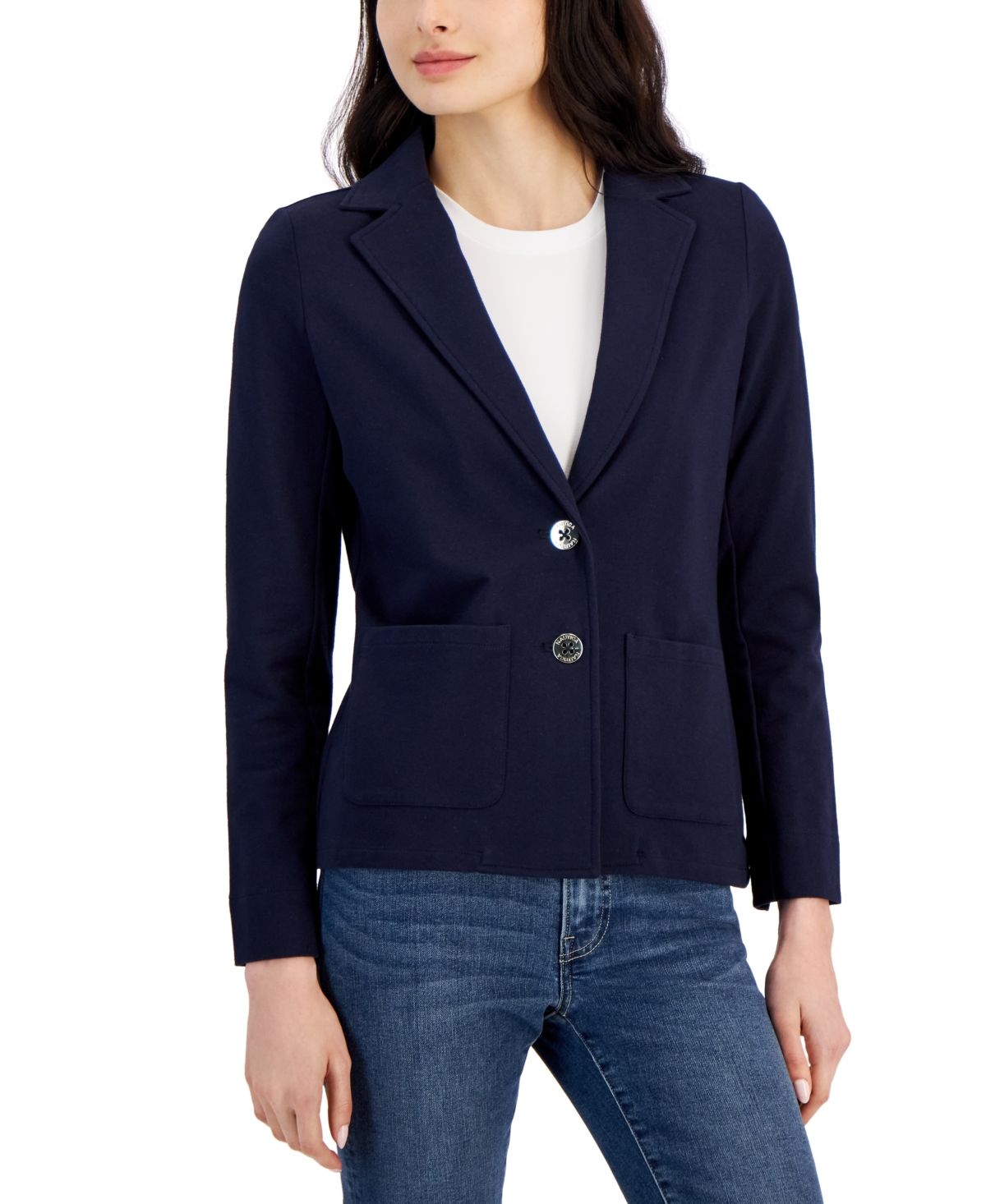 Shop Nautica Jeans Women's Patch-pocket Long-sleeve Blazer In Blue