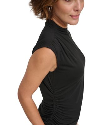 Petite Ruched High-Neck Sleeveless Top