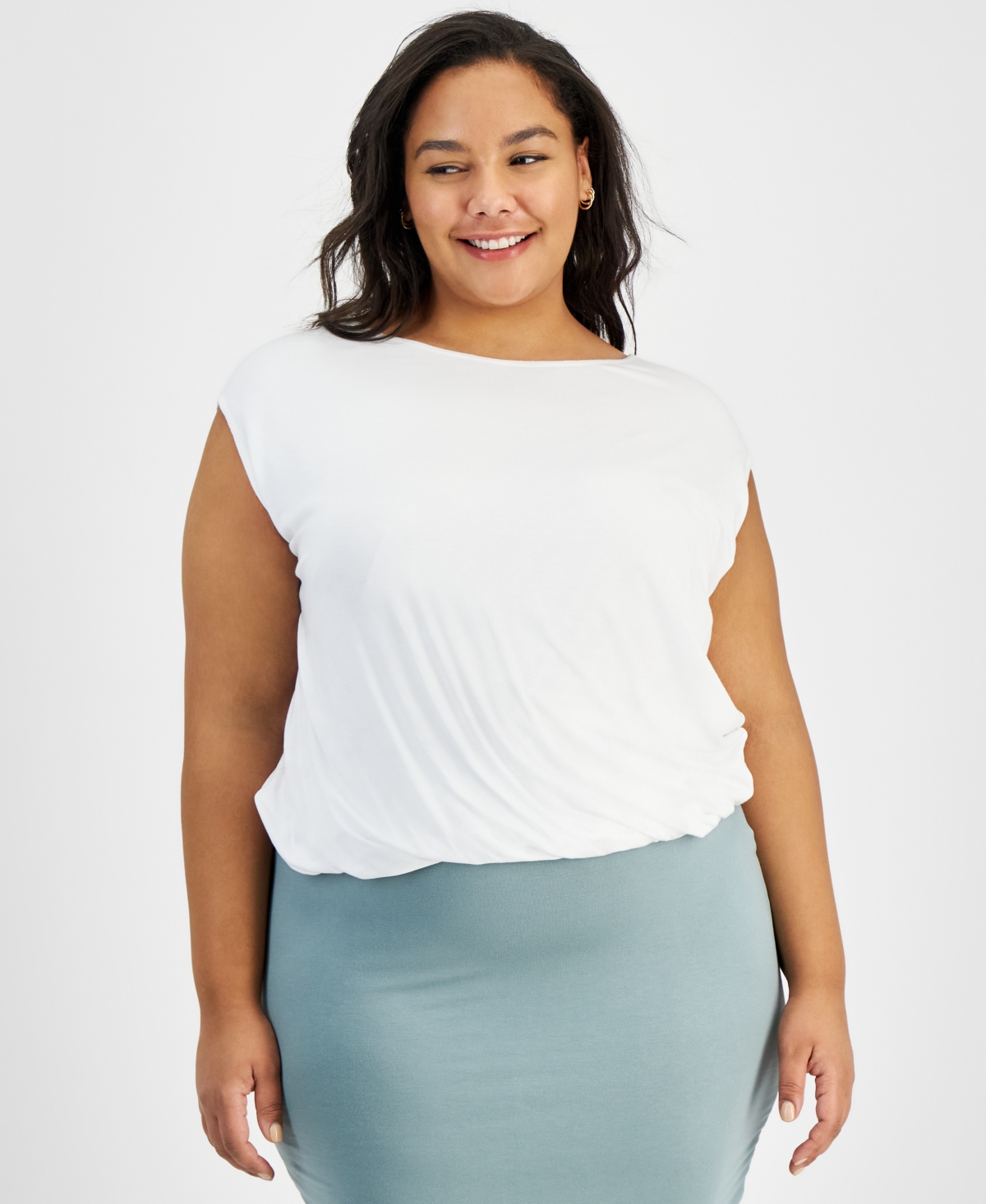 Bar Iii Trendy Plus Size Sleeveless Twisted-hem Top, Created For Macy's In Bright White