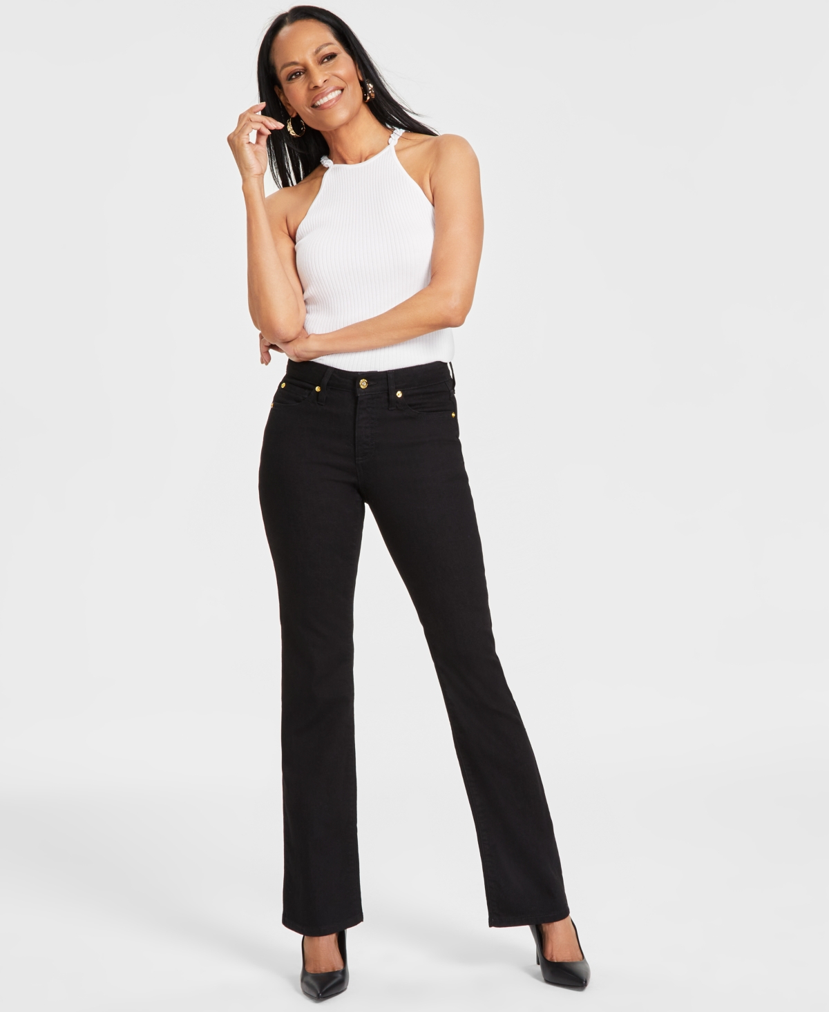 Inc International Concepts Women's Mid-rise Bootcut Jeans, Created For Macy's In Deep Black
