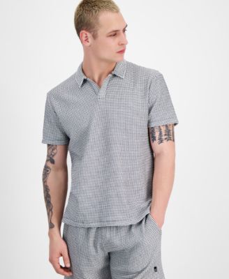 CRWTH - Men's Regular-Fit Waffle-Knit Open Collar Polo Shirt