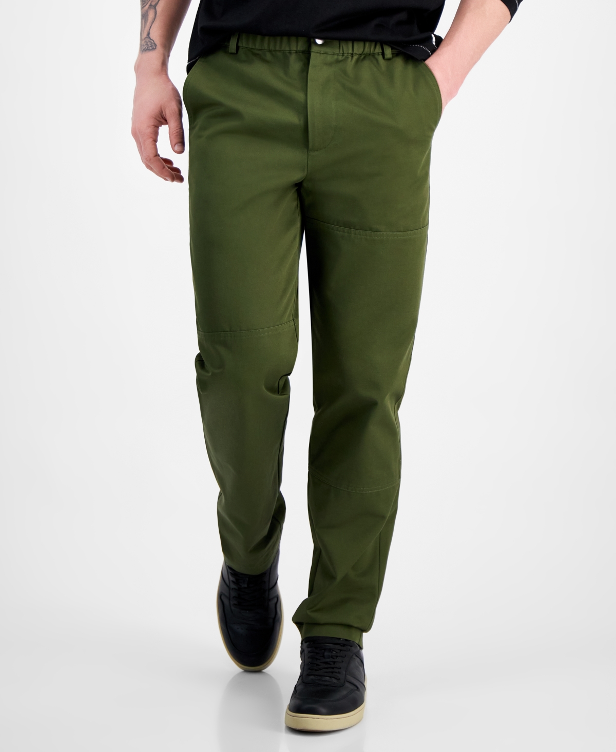 Men's Regular-Fit Asymmetrical Pieced Chino Pants - Olive