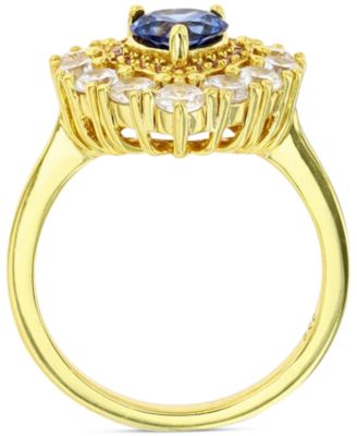 Cubic Zirconia Blue & White Heart Halo Ring in 14k Gold-Plated Sterling Silver
