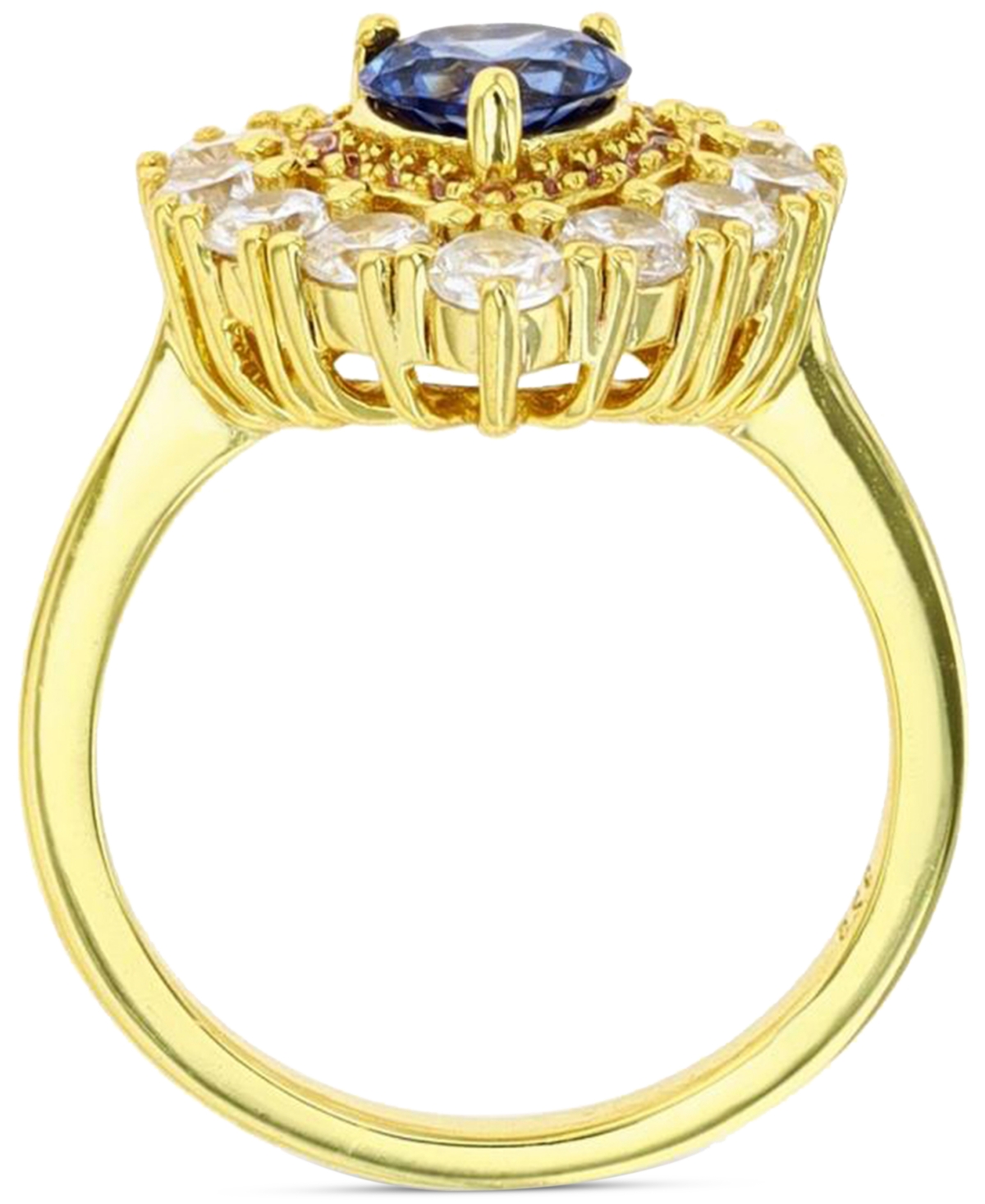 Cubic Zirconia& White Heart Halo Ring in 14k Gold-Plated Sterling Silver - Blue
