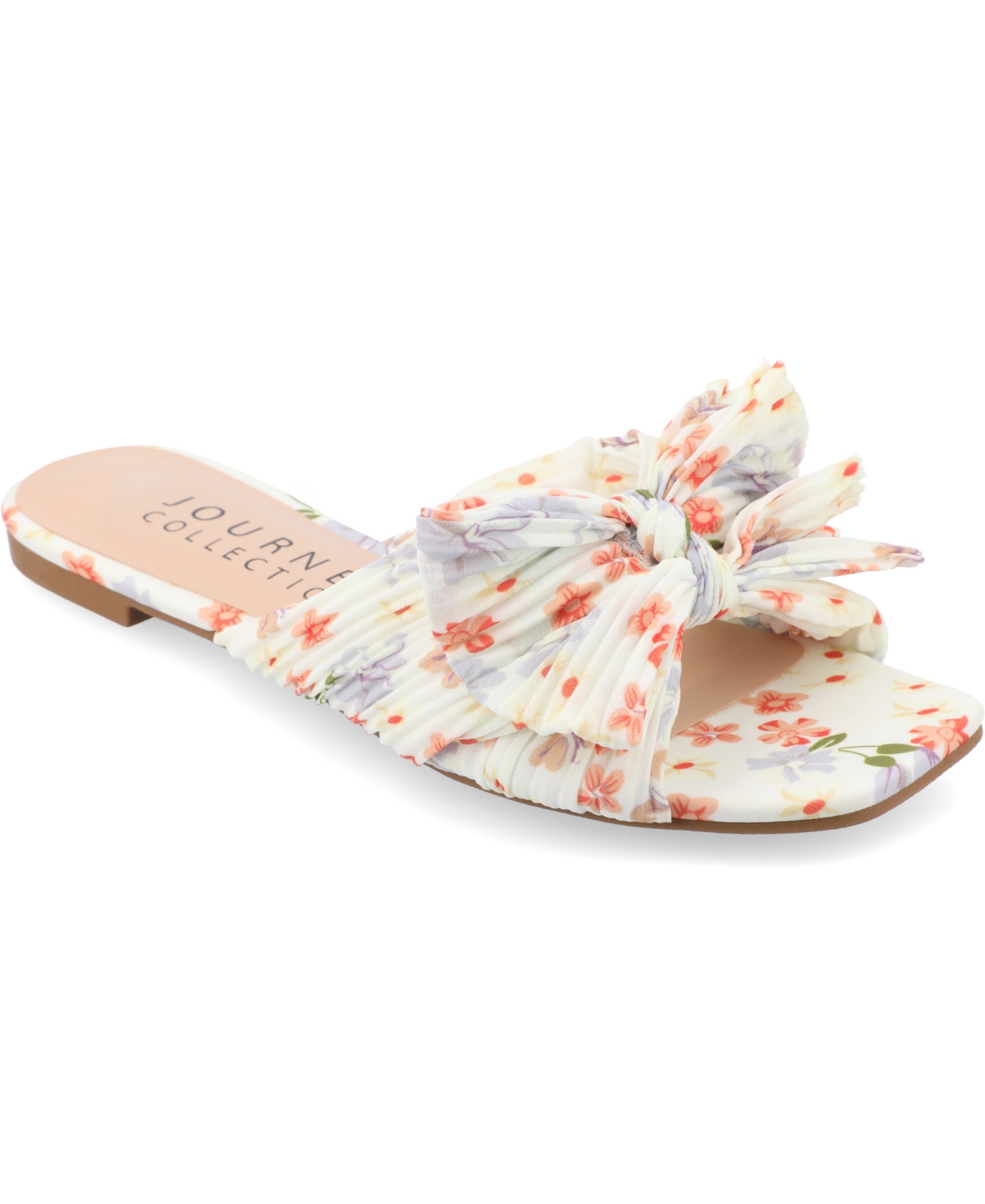 Shop Journee Collection Women's Serlina Bow Flat Sandals In Light Floral Manmade- Metallic Fabric