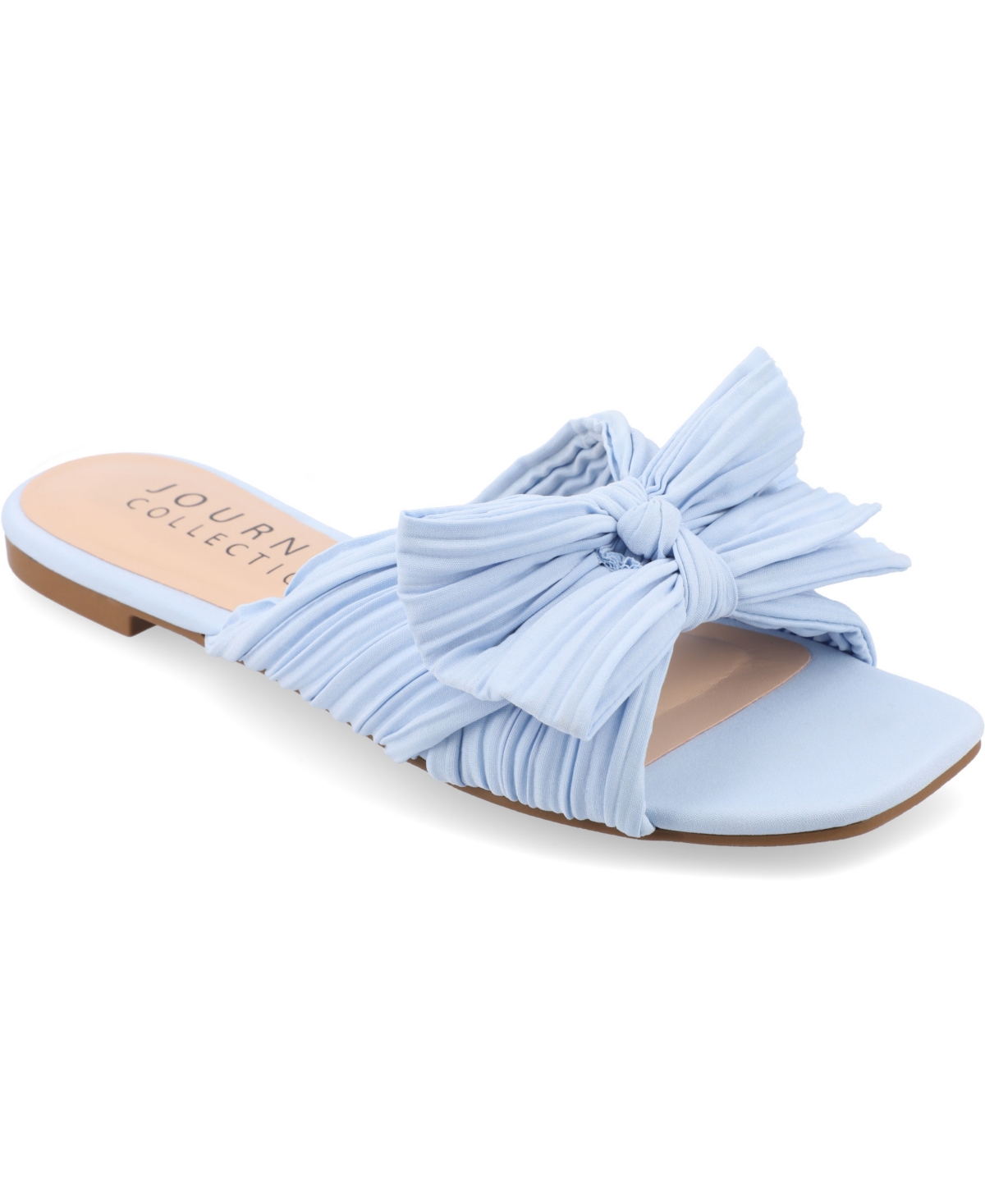 Shop Journee Collection Women's Serlina Bow Flat Sandals In Light Blue Manmade- Metallic Fabric