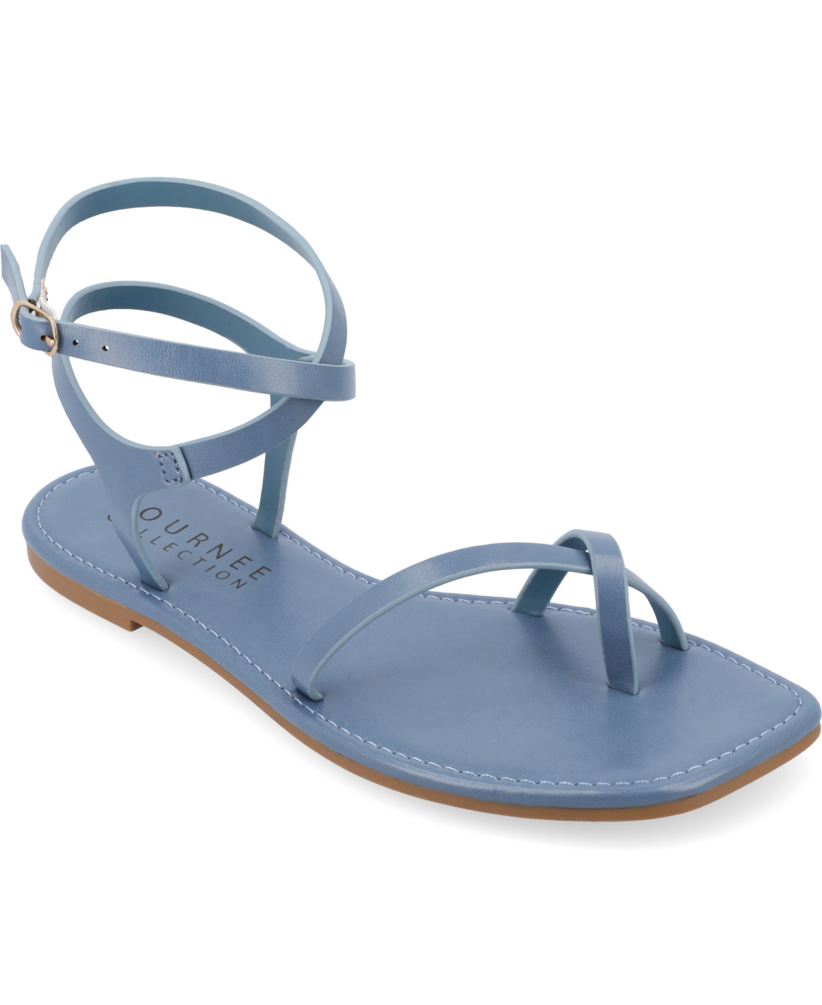 Shop Journee Collection Women's Charra Strappy Sandals In Blue Faux Leather- Polyurethane
