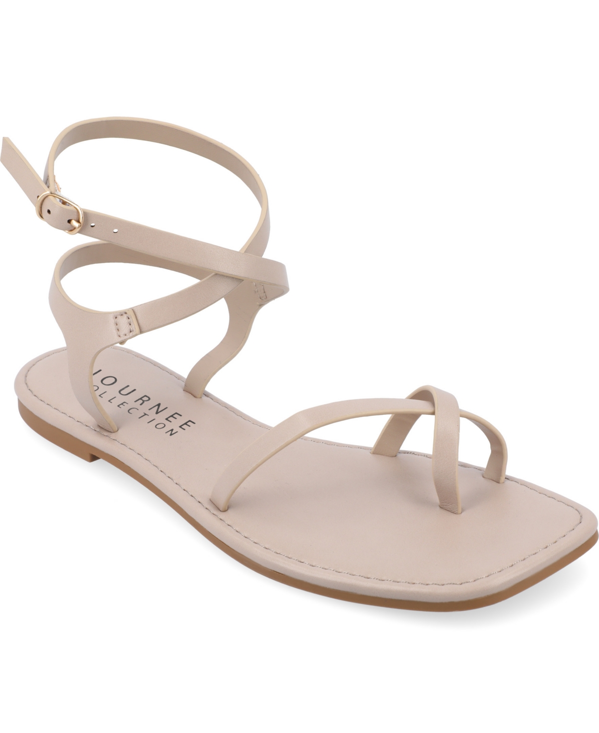 Shop Journee Collection Women's Charra Strappy Sandals In Taupe Faux Leather- Polyurethane