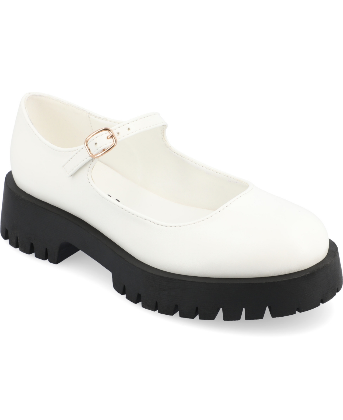 Journee Collection Women's Kamie Wide Width Mary Jane Round Toe Buckle Flats In White