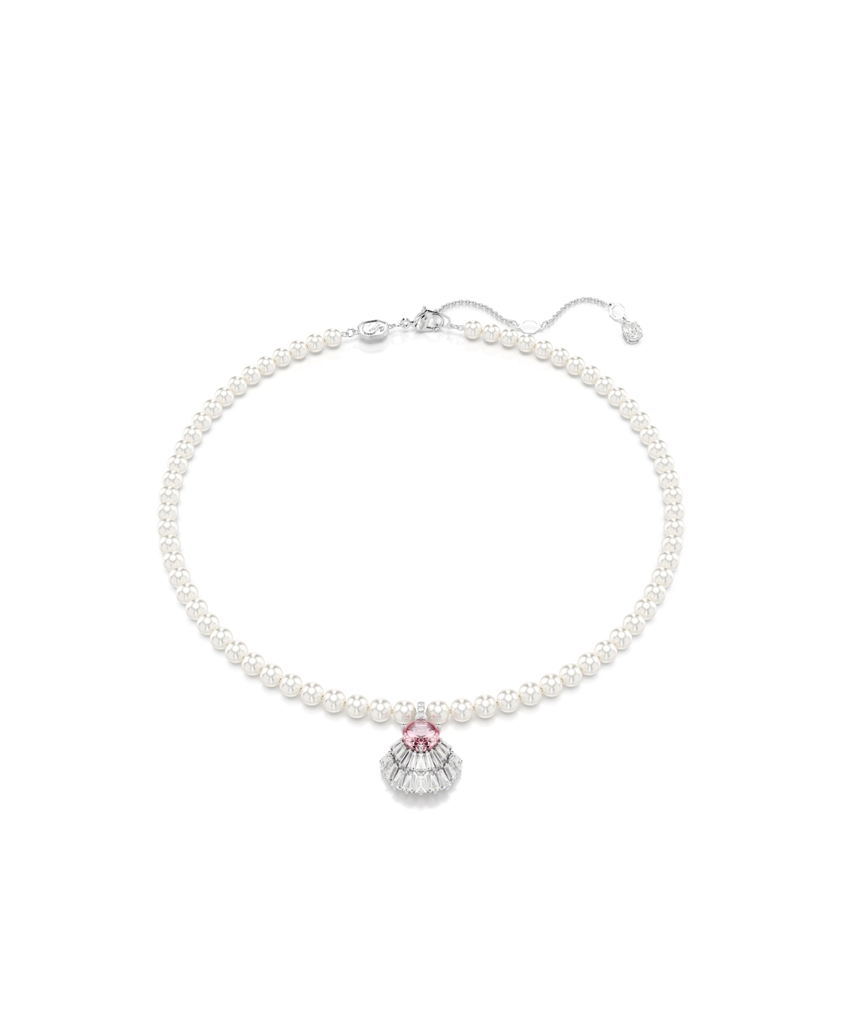 Mixed Cuts, Crystal Swarovski Imitation Pearls, Shell, Pink, Rhodium Plated Idyllia Pendant Necklace - Pink