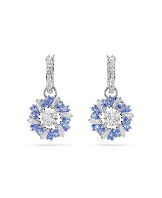 Flower, Blue, Rhodium Plated Idyllia Drop Earrings