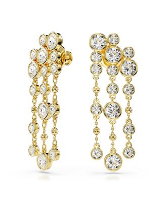 Round Cut, Chandelier, White, Gold-Tone Imber Drop Earrings