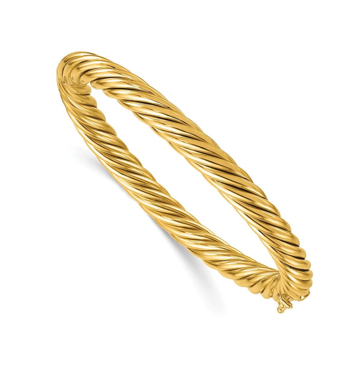 18k Yellow Gold Twisted 6.7mm Hinged Bangle Bracelet - Gold