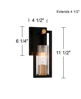 Industrial Modern Wall Light Sconces Set of 2 Black Warm Brass Hardwired 4 1/2" Fixture Clear Ribbed Glass Shade for Bedroom Bathroom Vanity