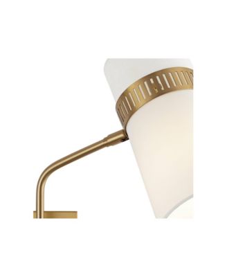 Cartwright Modern Swing Arm Wall Lamp Warm Antique Brass Plug-In Light Fixture Beige Linen Tapered Cylinder Shade for Bedroom Bedside House Reading Living Room Home Dining - Possini Euro Design