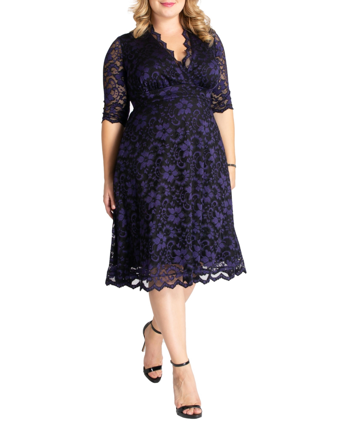 Kiyonna Plus Size Mon Cherie Floral Lace Cocktail Dress
