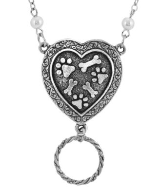 Pewter Imitation Pearl Heart Paw and Bones Eye Glass Holder